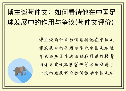 博主谈苟仲文：如何看待他在中国足球发展中的作用与争议(苟仲文评价)